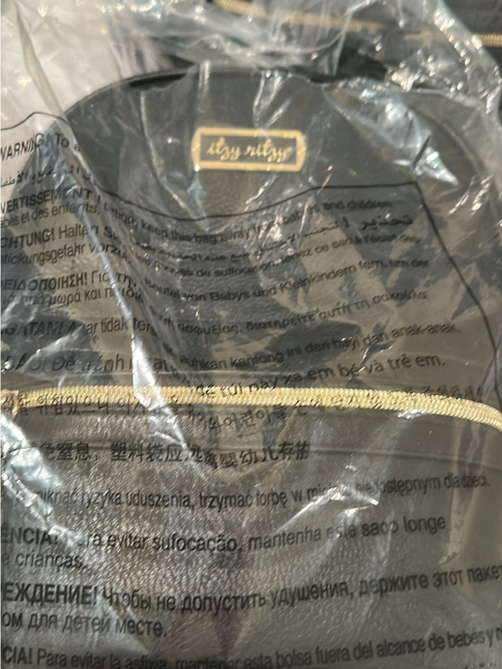 Itzy Ritzy Black Backpack with Gold Accents